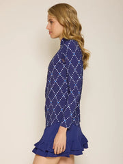 L/S Zip Mock Neck Top NavyDiamogeo