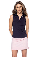 Sleeveless Zip Stretch Polo - Navy/Light Pink