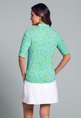 Ruched Elbow Slv Josie Turquoise/Lime