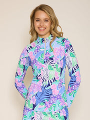 L/S Zip Mock Neck Top IslandNavy