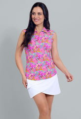 Tulip Slv S/S Polo Allana Hot Pink Multi
