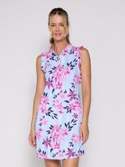 Short Sleeve Polo Dress With Gold Buttons Bamboo