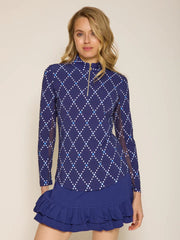 L/S Zip Mock Neck Top NavyDiamogeo