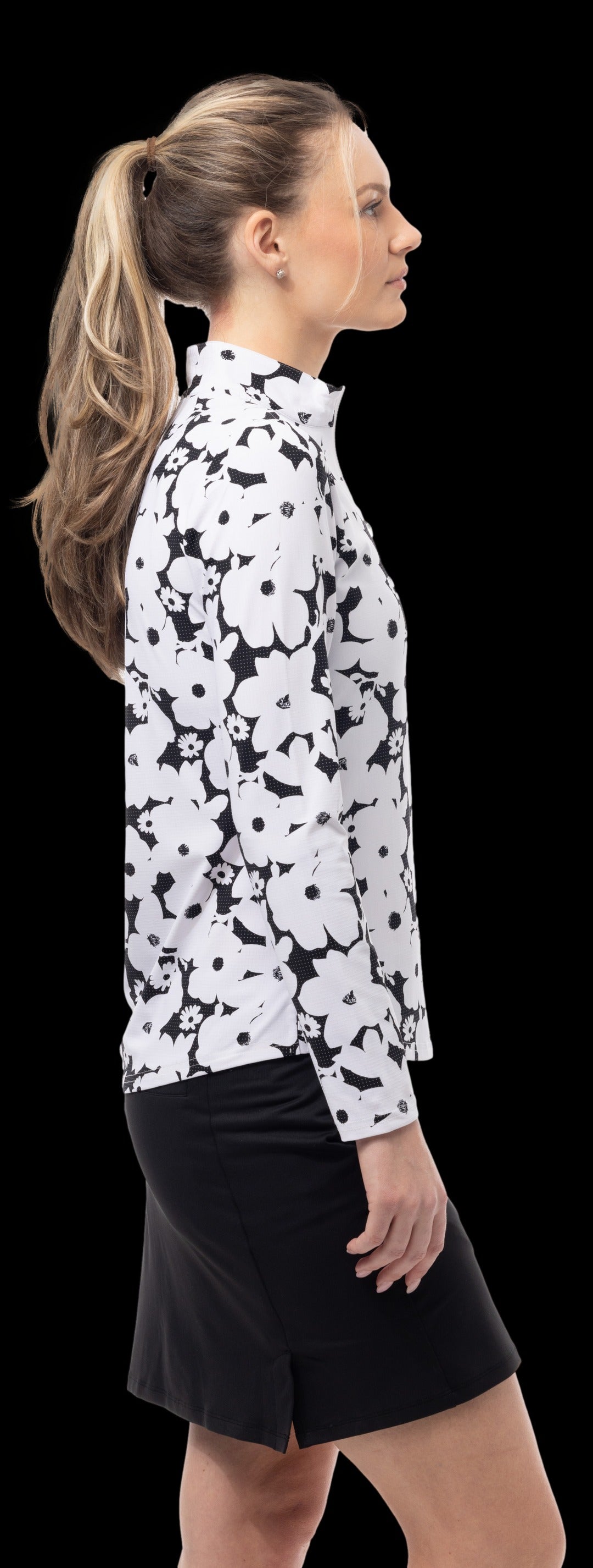 Solaircool L/S Print Mock Magnolia Black