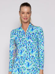 L/S Zip Mock Neck top Blu Pineapple