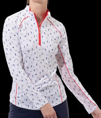 Sunglow Print Piping Mock A Puttabove Navy L/S
