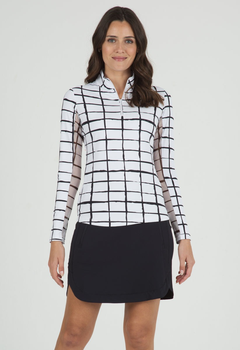 Print L/S Zip Mock Cordova White/Black