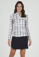 Print L/S Zip Mock Cordova White/Black