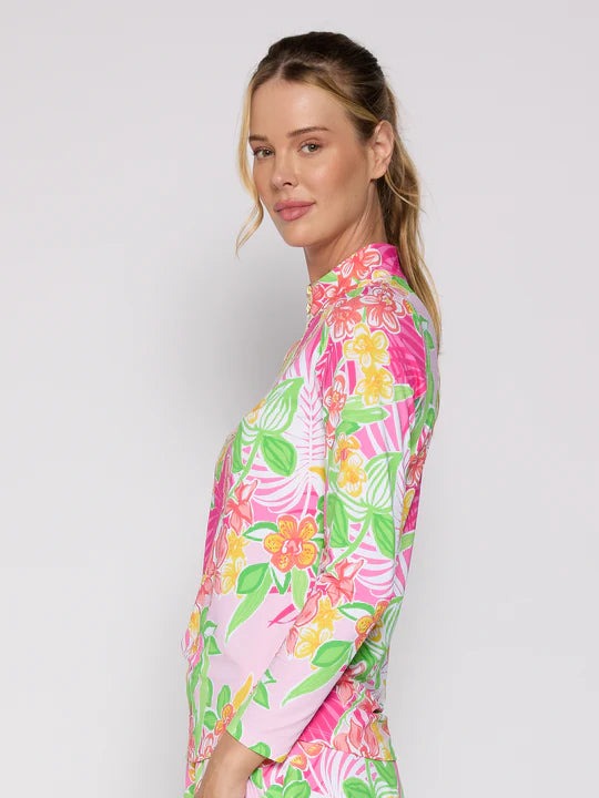 L/S Zip Mock Neck Top Island Pink