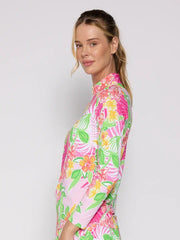 L/S Zip Mock Neck Top Island Pink