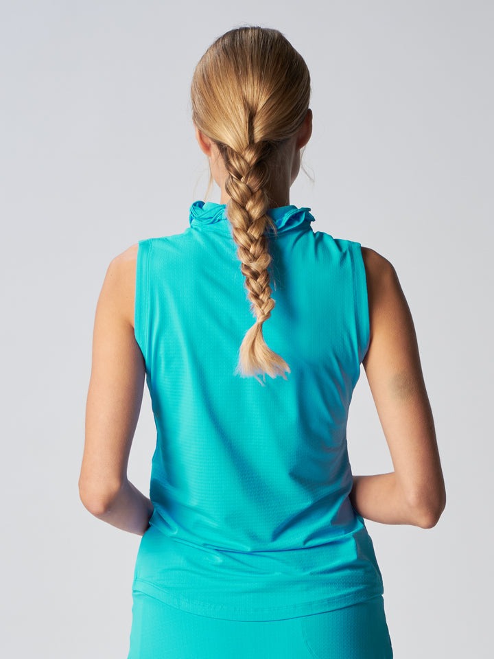 Sleeveless Collar Double Ruffle Top Caribbean Turq