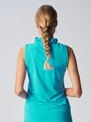 Sleeveless Collar Double Ruffle Top Caribbean Turq