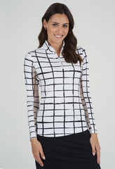 Print L/S Zip Mock Cordova White/Black
