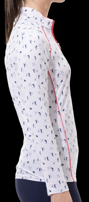 Sunglow Print Piping Mock A Puttabove Navy L/S