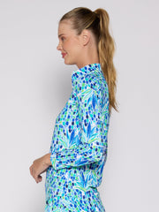 L/S Zip Mock Neck top Blu Pineapple