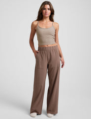 Stretch Woven Wide Leg Pant Khaki