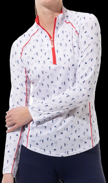 Sunglow Print Piping Mock A Puttabove Navy L/S