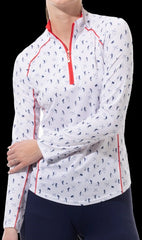 Sunglow Print Piping Mock A Puttabove Navy L/S