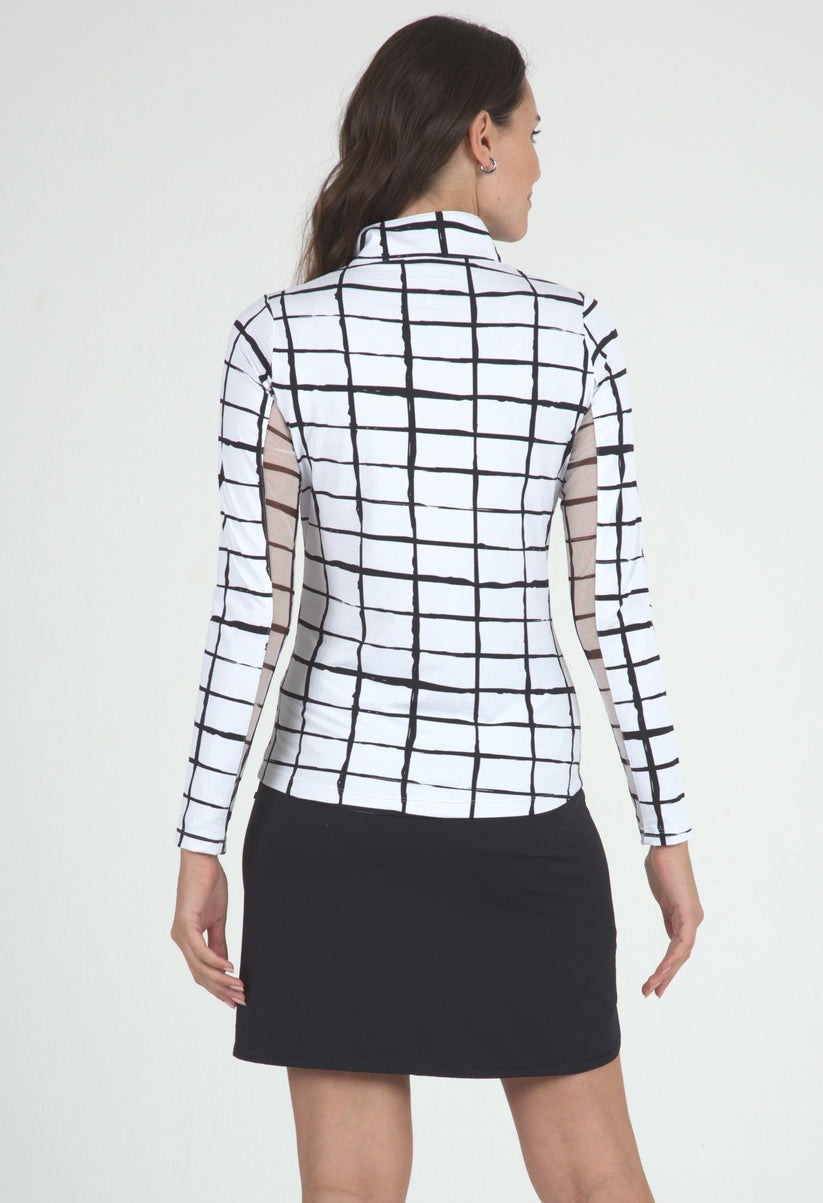 Print L/S Zip Mock Cordova White/Black