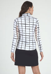 Print L/S Zip Mock Cordova White/Black