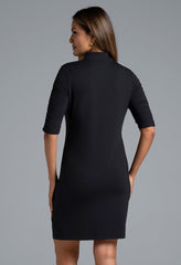 Ruched Elbow Slv Dress Black