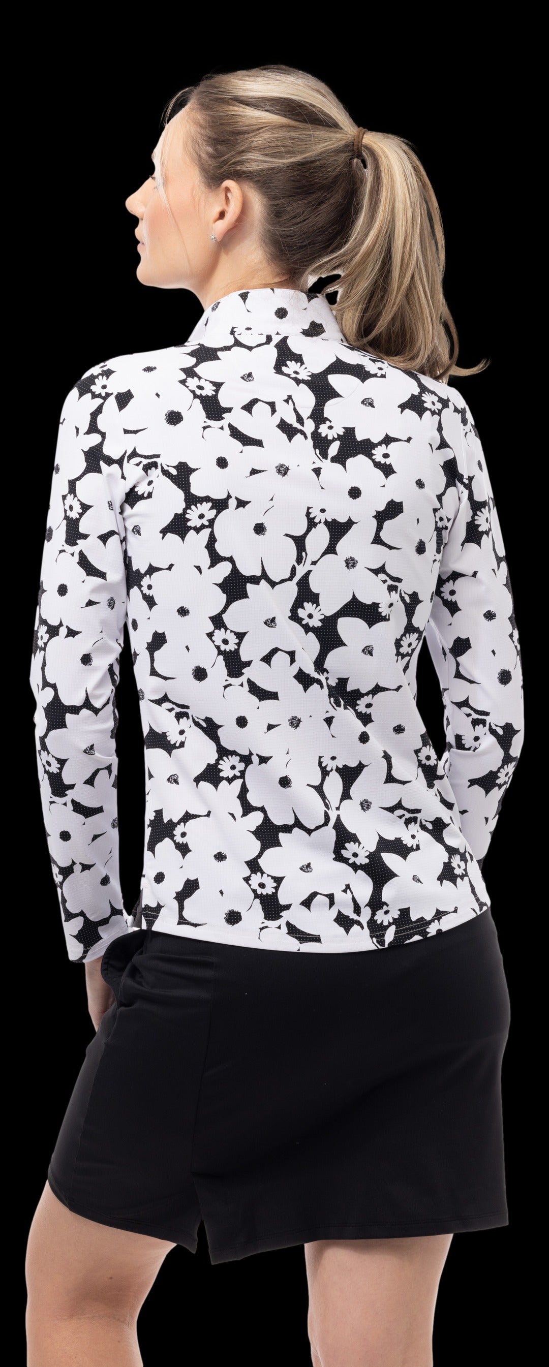 Solaircool L/S Print Mock Magnolia Black