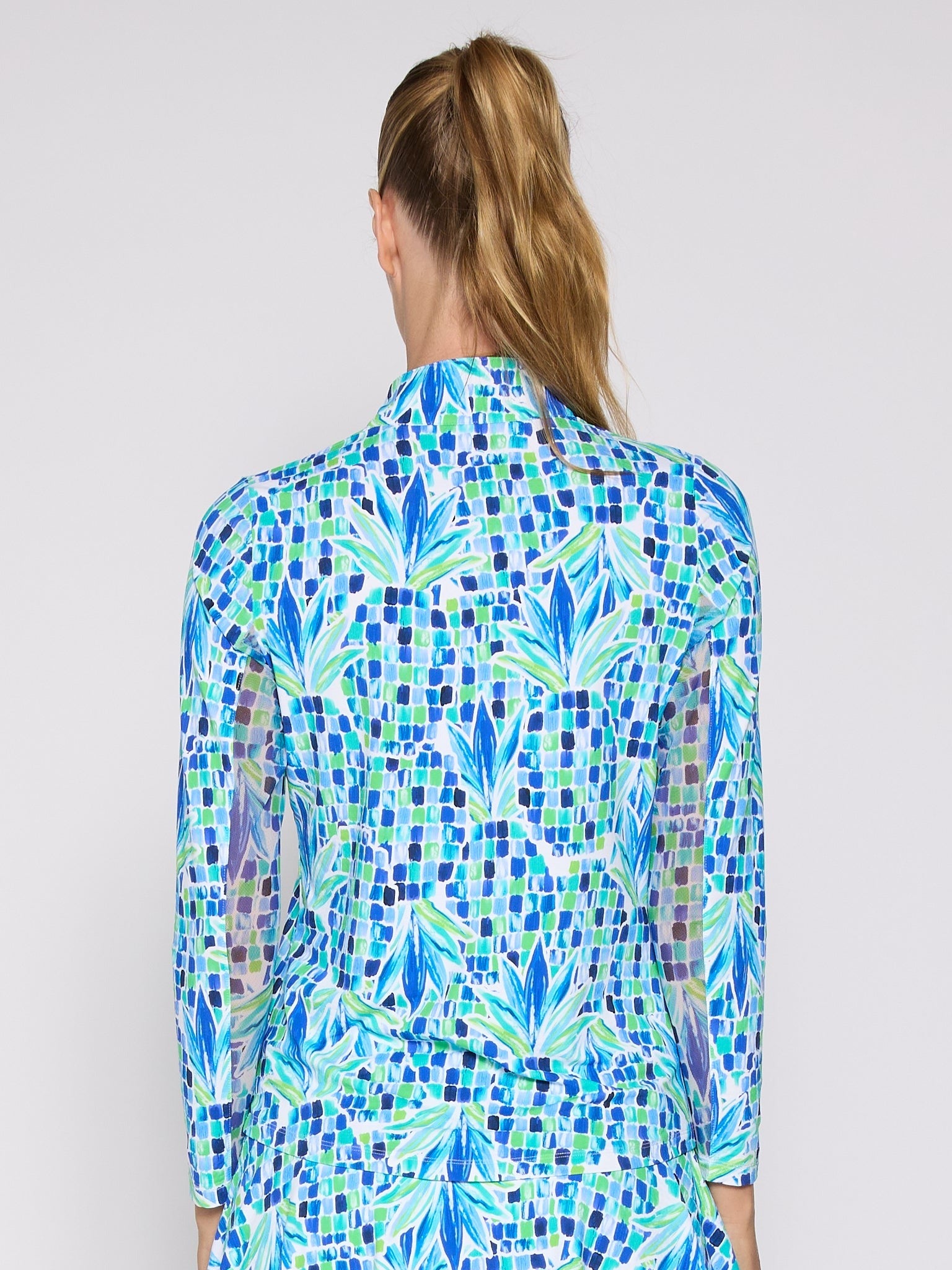 L/S Zip Mock Neck top Blu Pineapple