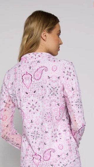 L/S Zip Mock Neck Top Pink Paisley