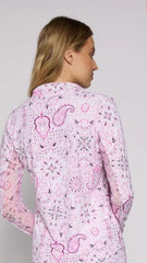 L/S Zip Mock Neck Top Pink Paisley