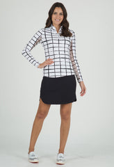 Print L/S Zip Mock Cordova White/Black