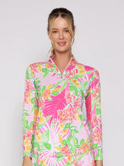 L/S Zip Mock Neck Top Island Pink