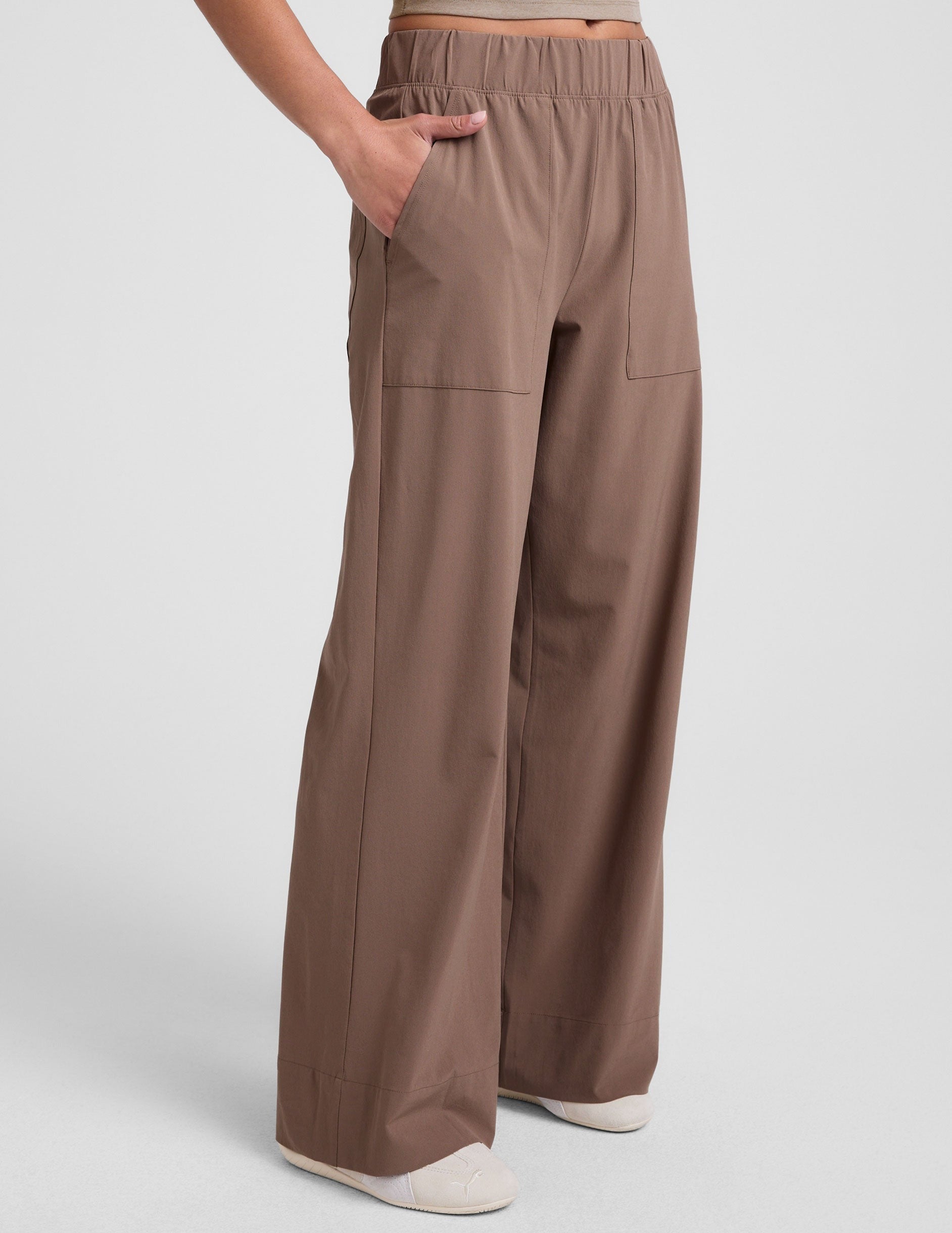Stretch Woven Wide Leg Pant Khaki
